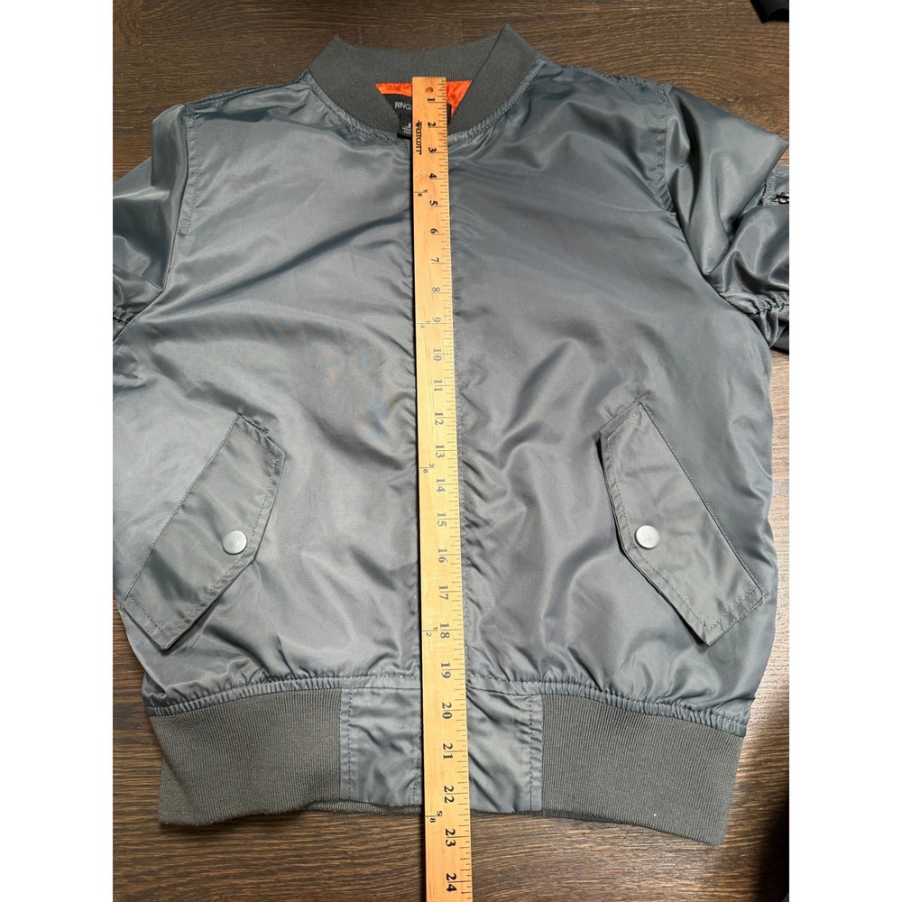 Ring of Fire Mens Grey MA-1 Bomber Flight Jacket Orange Lining Small Zip Up - Picture 4 of 6